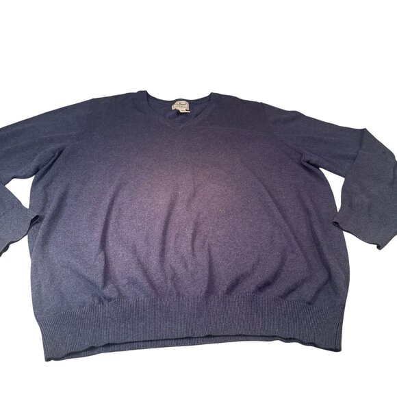 LL Bean Cotton V Neck Sweater Men Cashmere Pullover Shirt Long Sleeve Large - Picture 1 of 14